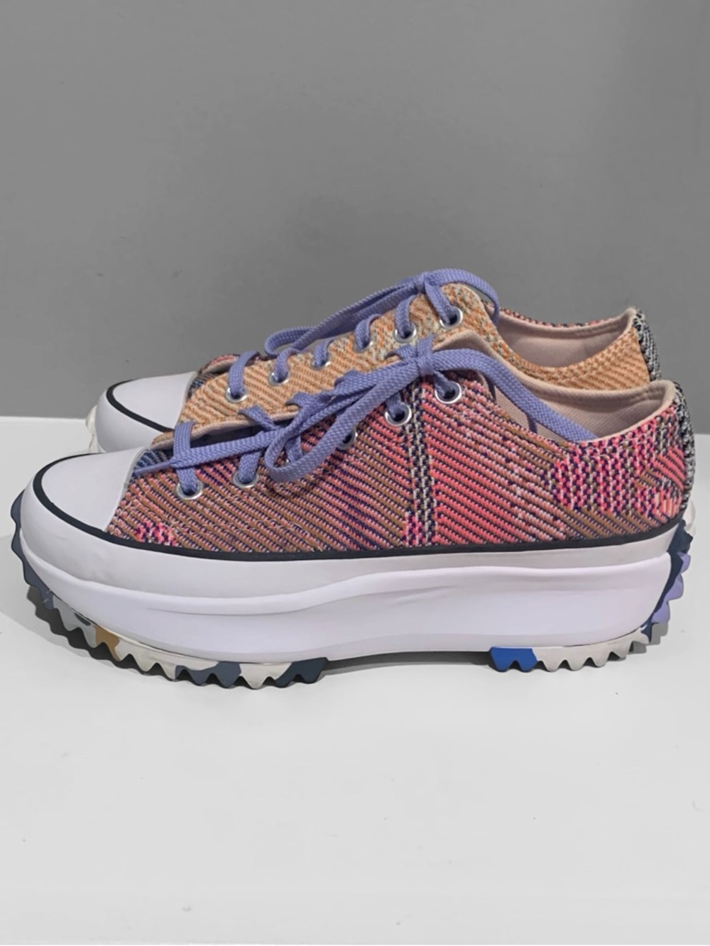 Converse Multicolor Knit Platform Sneakers with Lavender Laces